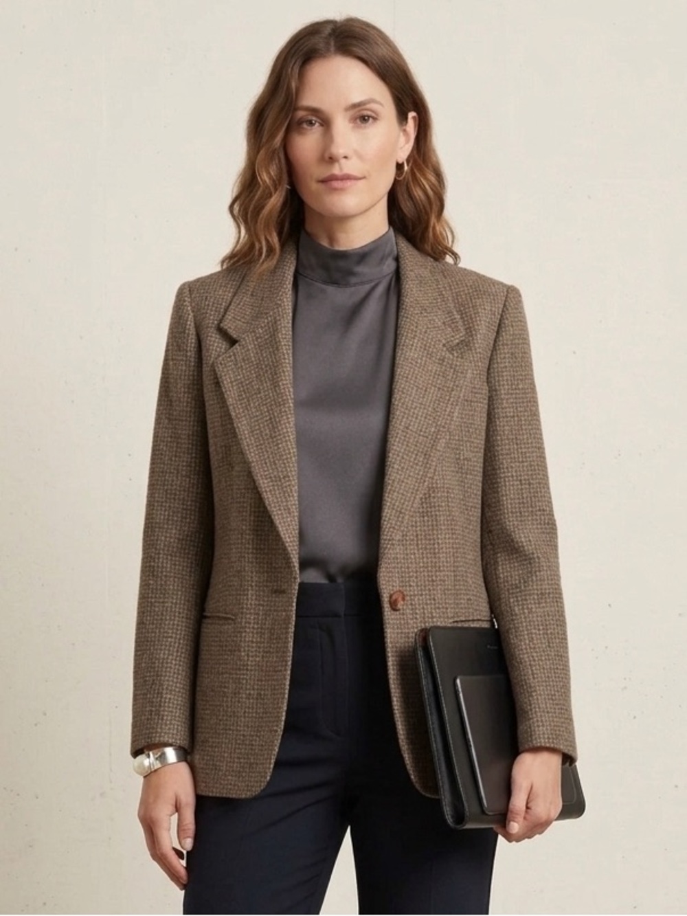 Royce 100% Wool Womens Brown Tweed Blazer Jacket - Classic Tailored Coat